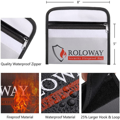 MSDS Foldable Fireproof Money Bag , Fiberglass Waterproof Document Bag
