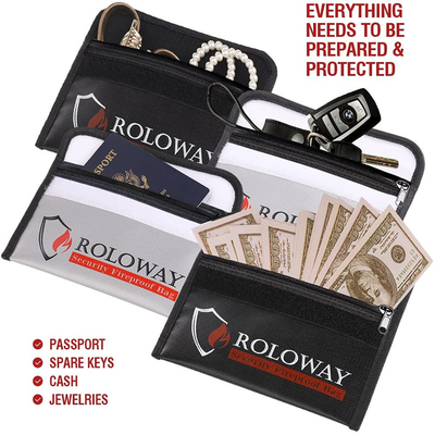 MSDS Foldable Fireproof Money Bag , Fiberglass Waterproof Document Bag